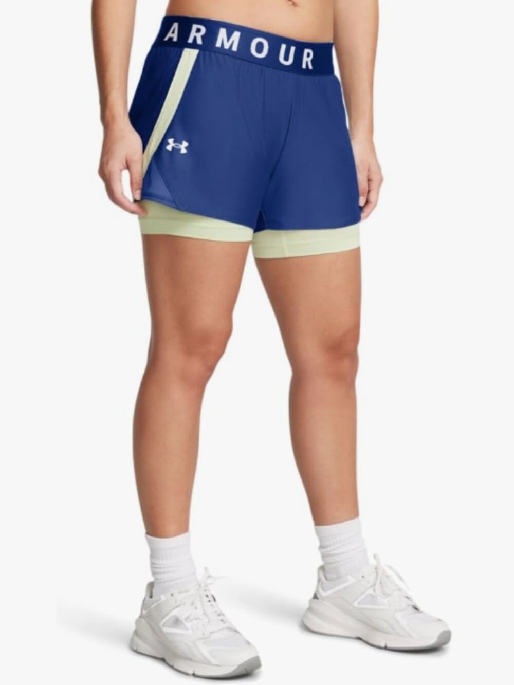 Under Armour Womens 2-in-1 Shorts Small Royal Blue / Green - NWT